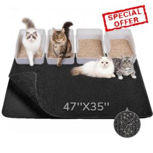 BurgeonNest Cat Litter Mat 47" x 35" Upgraded Felt & Fabric Material Cat Trapping Mat for Fewer Creases