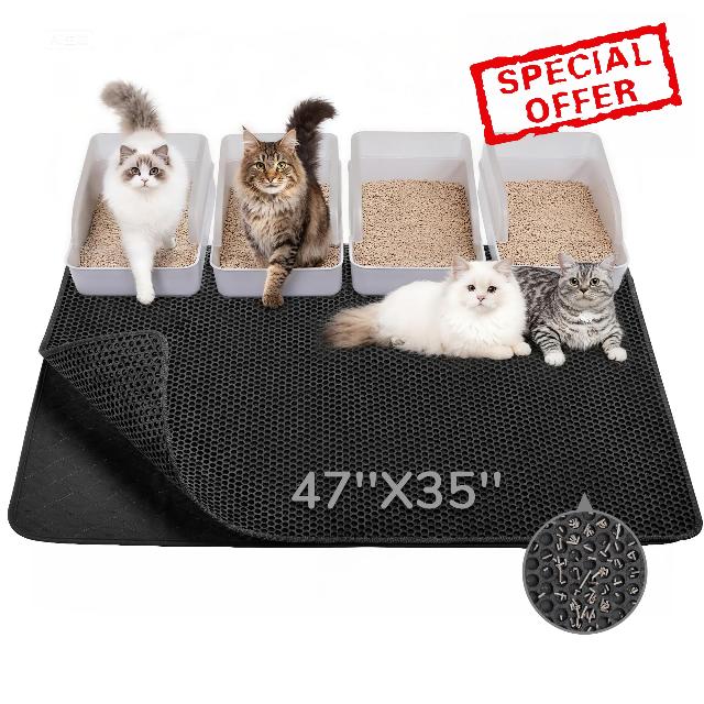 BurgeonNest Cat Litter Mat 47" x 35" Upgraded Felt & Fabric Material Cat Trapping Mat for Fewer Creases