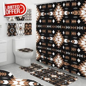 Britimes 10 Pcs Aztec Southwestern Geometric Bathroom Sets with Shower Curtain and Rugs and Towels