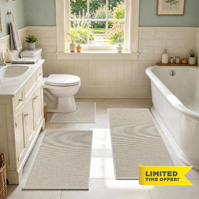 Homcomoda Bathroom Rugs Sets 3 Piece Non-Slip Woven Bath Mat