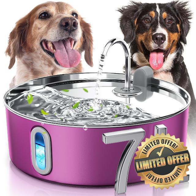 Smartoo Dog Water Fountain for Large Dogs 7L/236oz Stainless Steel Dog Water Bowl Dispenser Automatic Pet Water Fountain