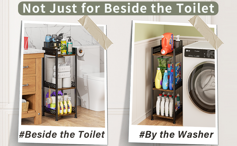 Flexible Toilet Paper Holder: mount under the top shelf or on the side fencing