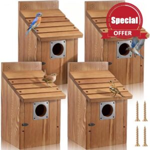 Dreyoo 4 Pack Bluebird Houses for Outside with Metal Predator Guard