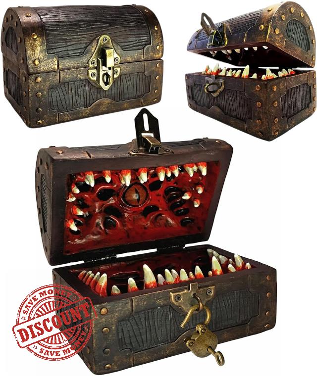 Galdor's Guild Mimic Chest Dice Storage Box | Free Lock & Key | Compatible with Dungeons & Dragons Players