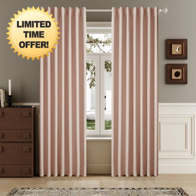 DUALIFE Full Blackout Baby Pink Curtains 63 Inch Long Linen Textured Curtains Thermal Insulated Heat Blocking Noise Reducing Vintage Drapes for Nursery Bedroom Rod Pocket&Back Tab 2 Panels 50W x 63L