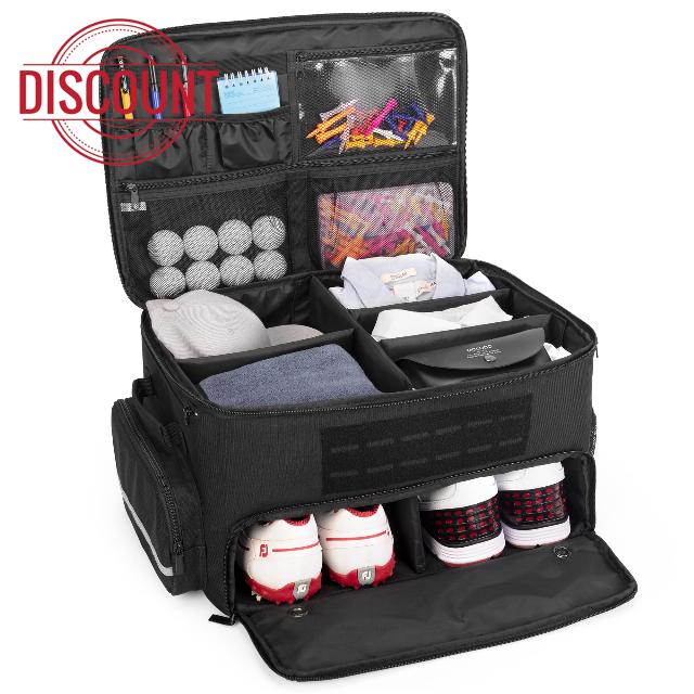 GOBUROS Golf Trunk Organizer Storage with Separate Compartment for 2 Pair Shoes Up to US Mens 16