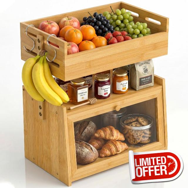 Bamboo Bread Box with Fruit Basket