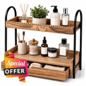 Novabright 2-Tier Bathroom Countertop Organizer with Drawer