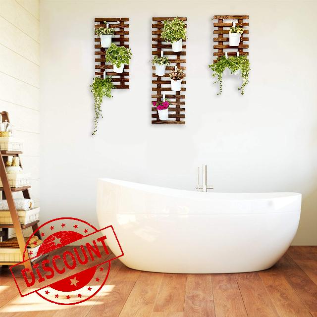 ShopLaLa Wall Planter – 3 Pack Wooden Hanging Planter for Indoor Plants