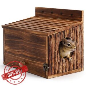 Chumia Squirrel Nesting Carbonized Wooden Squirrel House Outdoor Weather Natural Style Ventilation Easy to Clean Breed Living Shelter for Bird Small Animal