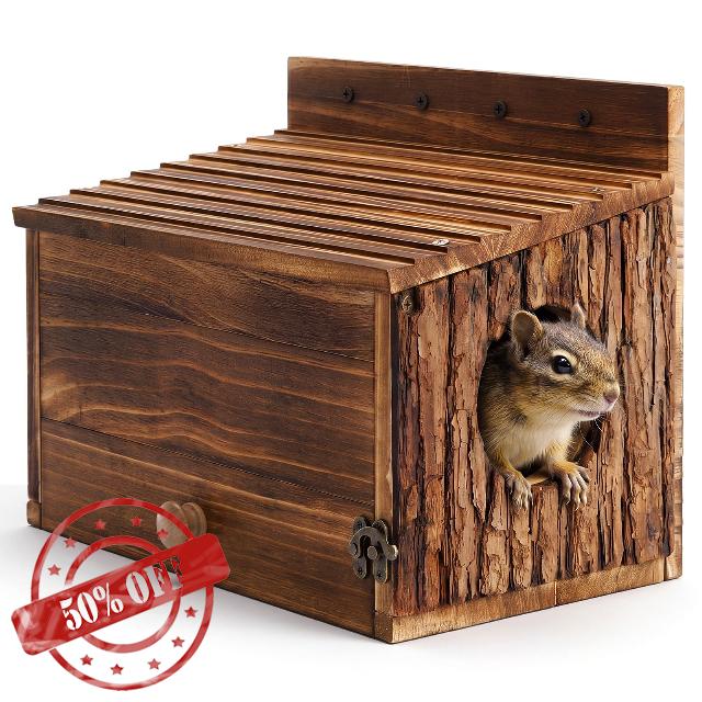 Chumia Squirrel Nesting Carbonized Wooden Squirrel House Outdoor Weather Natural Style Ventilation Easy to Clean Breed Living Shelter for Bird Small Animal