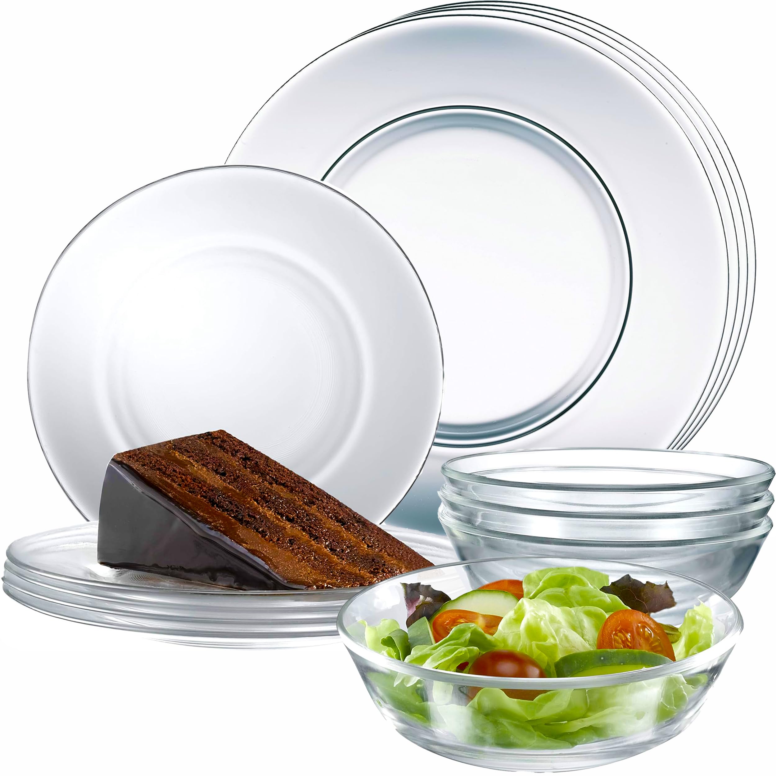 12pc Glass Dinnerware Set - Sleek Round Clear Glass Plate and Bowl Sets - Dishwasher Safe