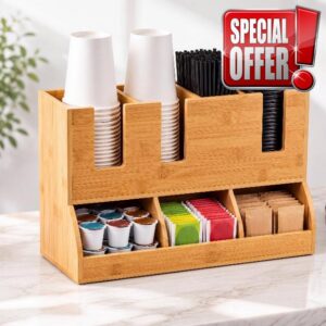 Geelin Bamboo Coffee Station Organizer with 4-compartment Double Layer