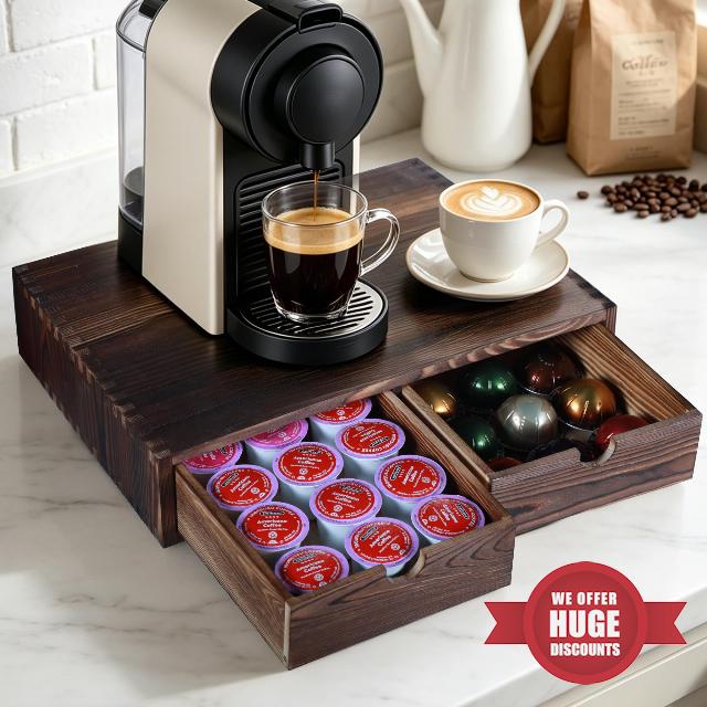Wooden Coffee Pod Organizer with 2 Drawers