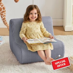 DAICO Toddler Bean Bag Chair Grey Kids Reading Sofa Couch 1-3 Years Old | Toddler Plush Lounge chair with Handle for Playroom & Bedroom