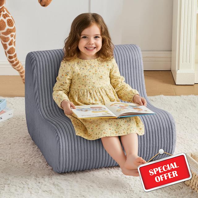 DAICO Toddler Bean Bag Chair Grey Kids Reading Sofa Couch 1-3 Years Old | Toddler Plush Lounge chair with Handle for Playroom & Bedroom