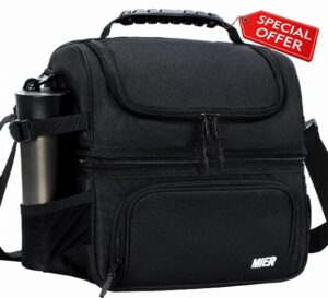 MIER Dual Compartment Lunch Bag Tote with Shoulder Strap for Men and Women Insulated Leakproof Cooler Bag
