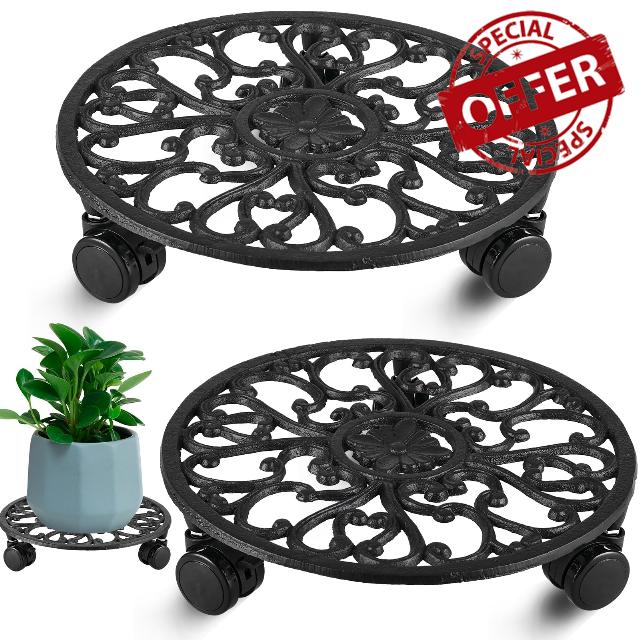 2 Packs 11 Inch Rolling Plant Stand with Wheels Wrought Iron Rolling Plant Stand with Casters Heavy Duty for Indoor Plants Rollers Potted Plant Mover