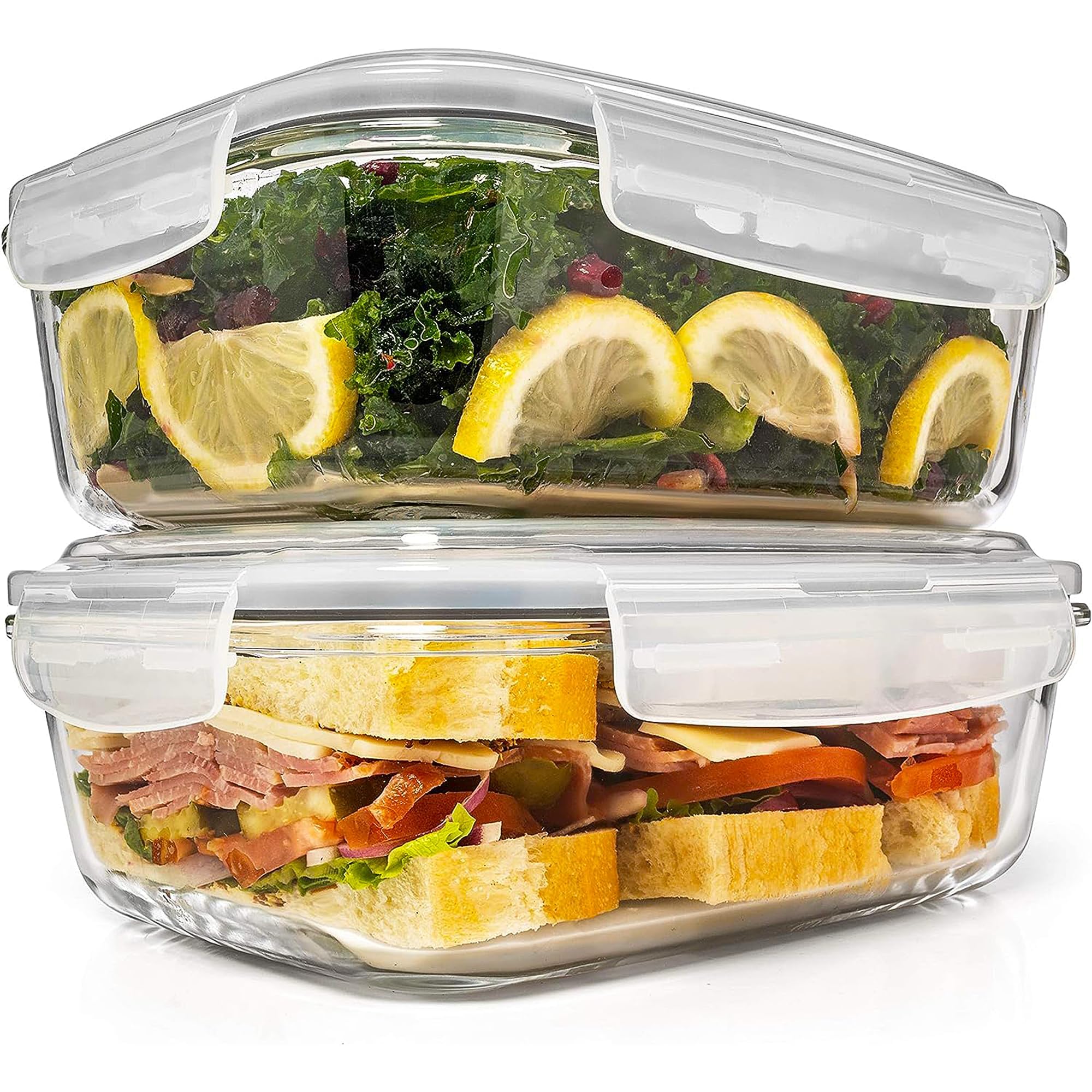 Razab 6.5 Cups / 52 Oz 4 Piece (2 Containers + 2 Lids) Glass Food Storage Containers Set with Airtight Locking Lids - For Storing