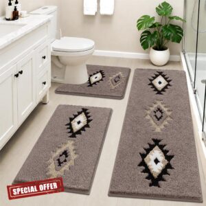 HEBE Boho Bathroom Rugs Set 3 Piece