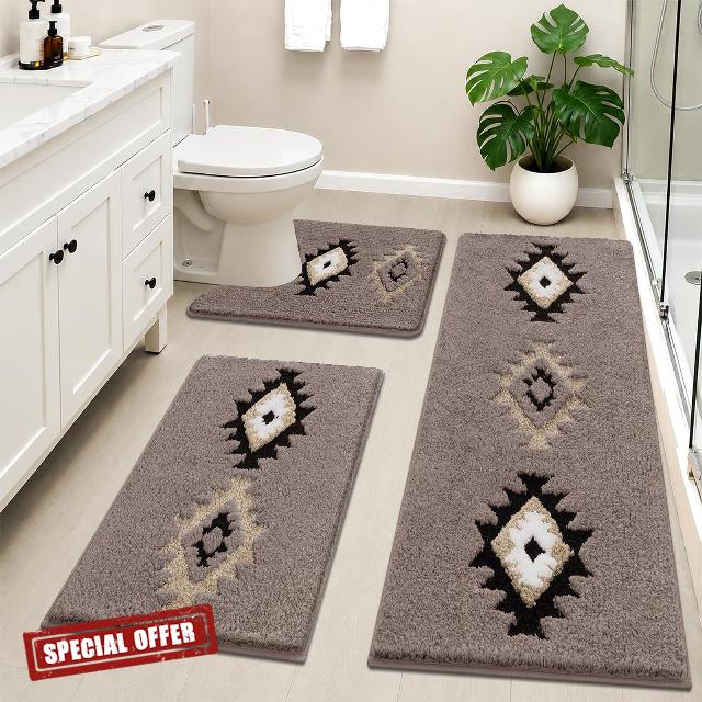 HEBE Boho Bathroom Rugs Set 3 Piece