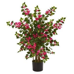 Nearly Natural 42in Artificial Bougainvillea Tree with Pink Blooms and Green Foliage - Faux Indoor Plant for Home Office Living Room Bedroom Deco