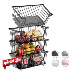 GAOKASE 4 Pcs Stackable Wire Baskets for Pantry Organizers and Storage