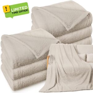 Tinideya 6 Pack Sherpa Fleece Throw Blankets Bulk 50"x 60" Soft Plush Wedding Throw Blankets for Couch Sofa Spa Sleepover Party Favor Supplies Travel Guest Room Home Decoration (Beige)