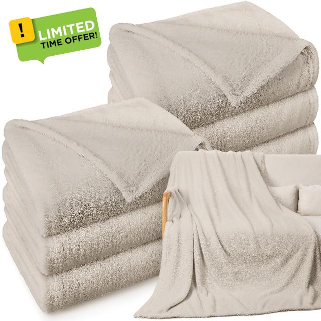 Tinideya 6 Pack Sherpa Fleece Throw Blankets Bulk 50"x 60" Soft Plush Wedding Throw Blankets for Couch Sofa Spa Sleepover Party Favor Supplies Travel Guest Room Home Decoration (Beige)
