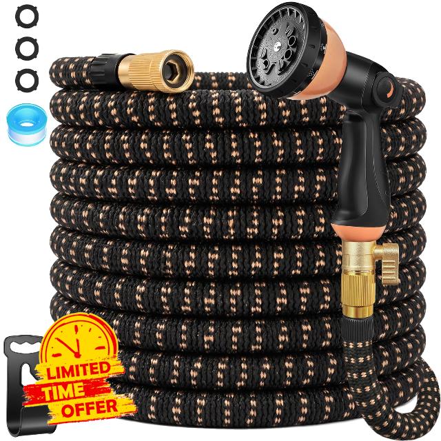 50 ft Expandable Garden Hose - 2026 Latest Leak-Free Water Hose with 10-Pattern Nozzle