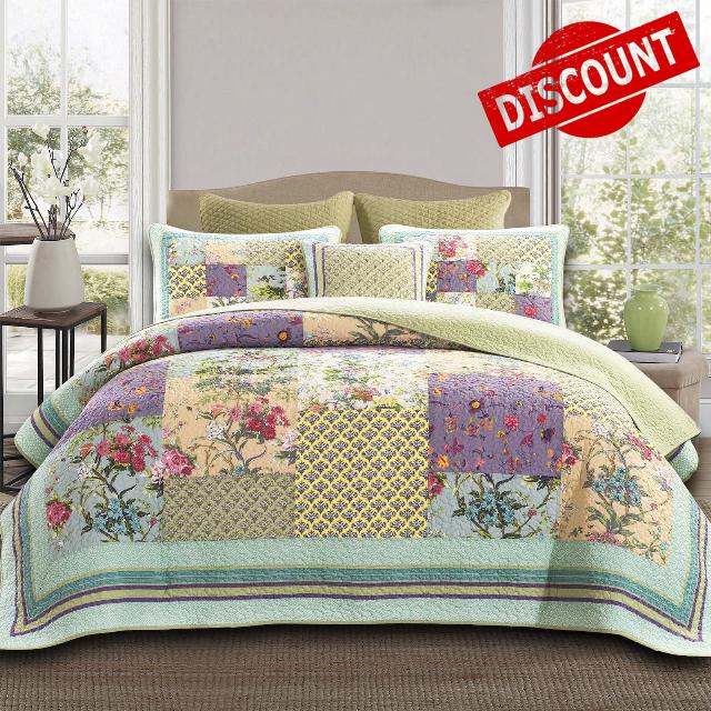 YAYIDAY Quilts Queen Size Patchwork Bedspread Set | 100% Cotton Reversible Breathable Colorful Floral Quilted Quilt with Pillow Shams Fit All Seasons