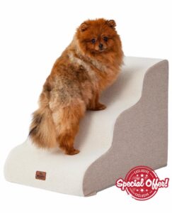 Beige Curved Dog Stairs Ramp for Small Dogs & Cats 17" H