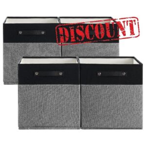 FinishingBo 13 x 13 Inch Fine Linen Storage Bins with Handles，Fabric Cube Boxs，Basket Organizers for Shelves for Home