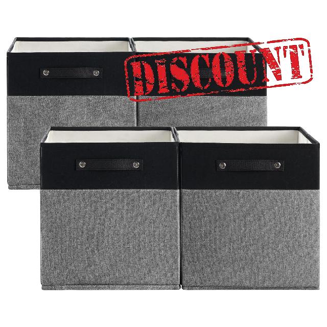 FinishingBo 13 x 13 Inch Fine Linen Storage Bins with Handles，Fabric Cube Boxs，Basket Organizers for Shelves for Home