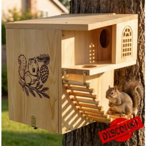 Squirrel House 16.5" Large Heavy Duty Weatherproof Solid Wood Squirrel Nesting Box with Porch