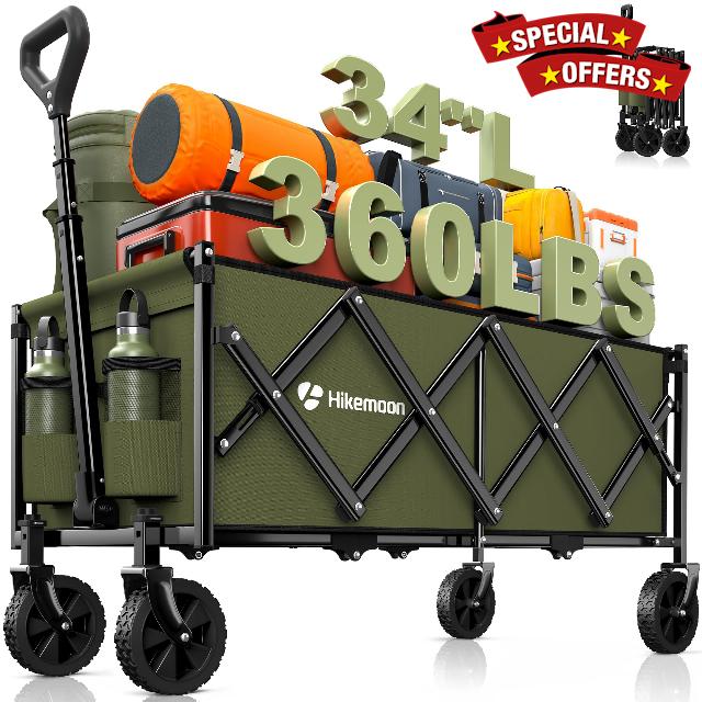 Hikemoon 34'' Extra Long Collapsible Wagons Carts Foldable