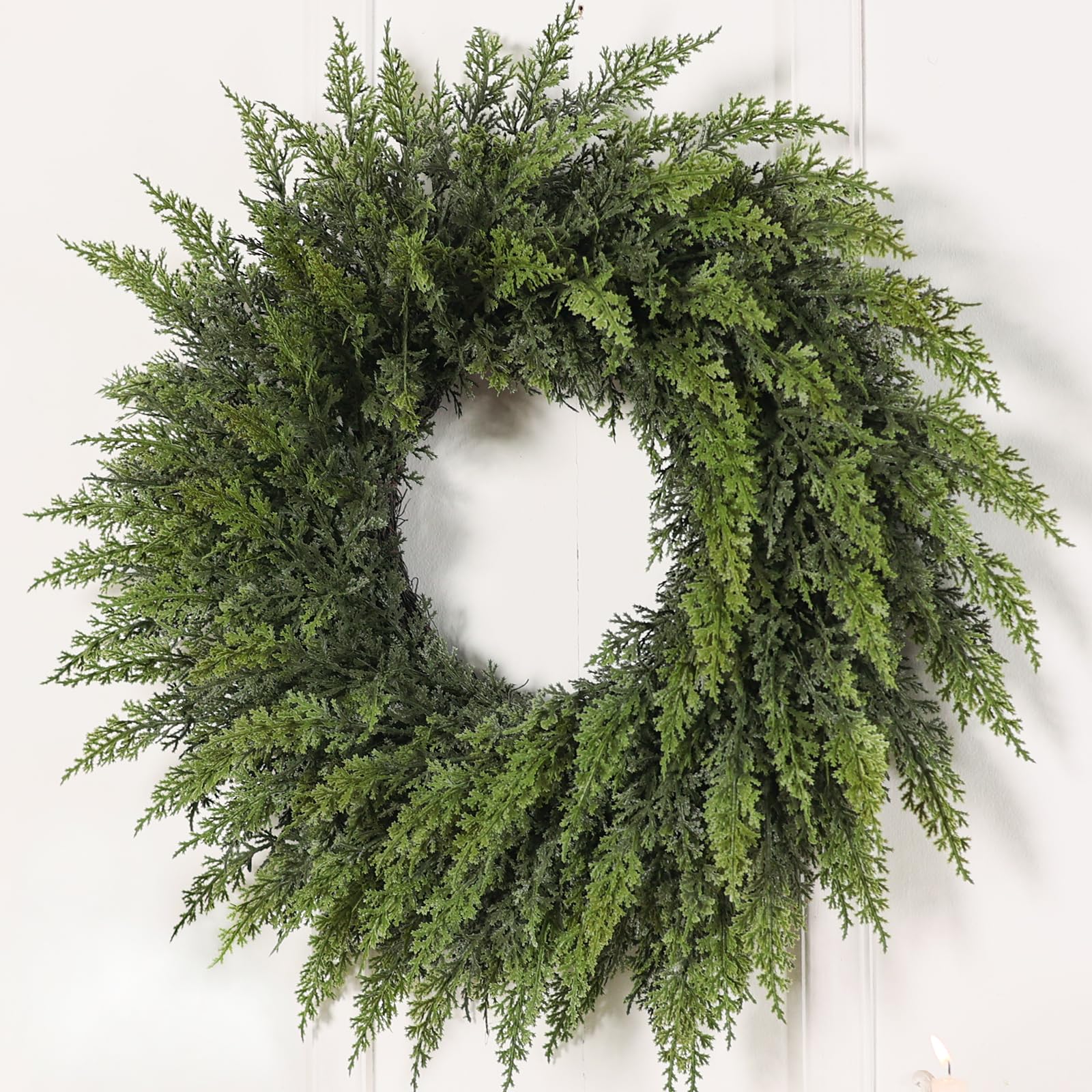 24" Soft Textured Artificial Cedar Wreath - Faux Christmas Wreaths for Front Door