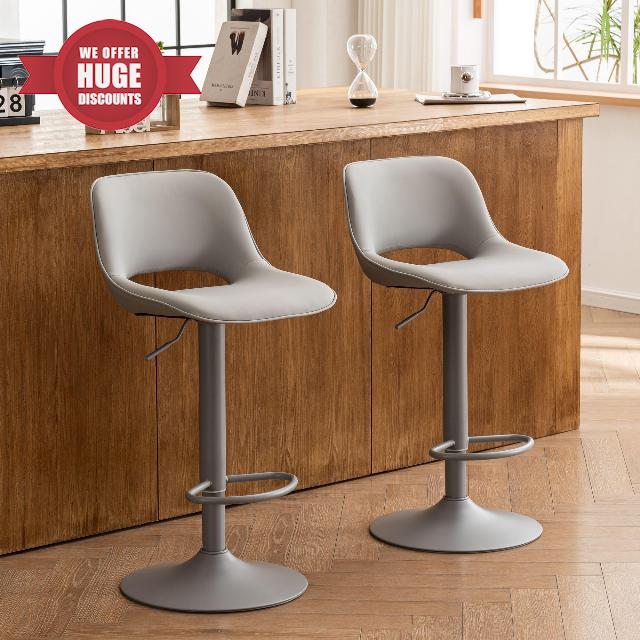 YOUNIKE Bar Stools Set of 2 All Grey Swivel Barstools