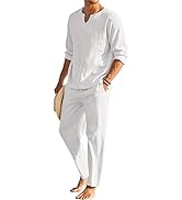 COOFANDY Men's 2 Piece Summer Beach Outfits, Textured Casual Henley Shirt and Shorts Set