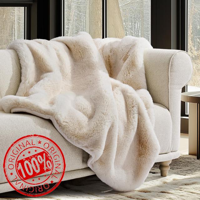 EVERGRACEHOME Luxury Soft Faux Chinchilla Fur Throw Blanket for Couch