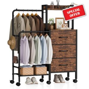 Dresser with Double Hanging Clothes Rack and Wheels