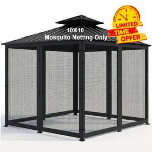 Gazebo Universal Replacement Mosquito Netting for Patio Outdoor – 10x10 Mesh Screen Curtains 4-Panel Sidewall Canopy Net with Zipper for Pergola Gazebo Screen Panels（Black）