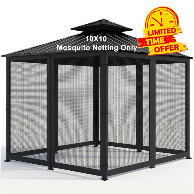 Gazebo Universal Replacement Mosquito Netting for Patio Outdoor – 10x10 Mesh Screen Curtains 4-Panel Sidewall Canopy Net with Zipper for Pergola Gazebo Screen Panels（Black）