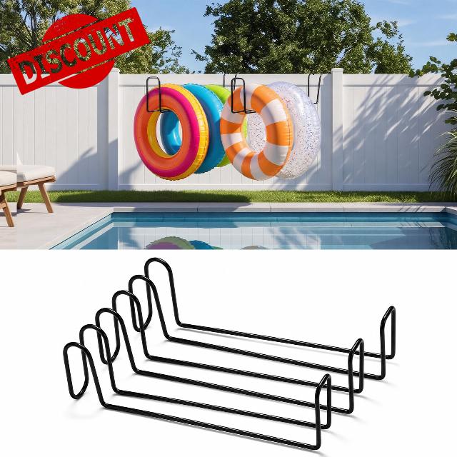 Hicarer 3 Pack Pool Float Storage Holder 16 Inch Wall Mount Pool Float Organizer Heavy Duty Hanger Rack No Drill Fence Hooks for Swimming Rings Towels Tools Outdoor Backyard Storage