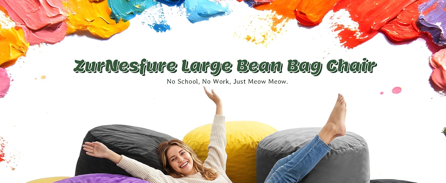 a girl relax herself on the bean bag chair