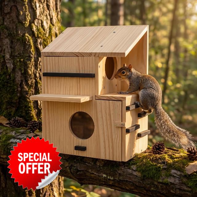 Large Wooden Squirrel House with Full-Open Front Panel