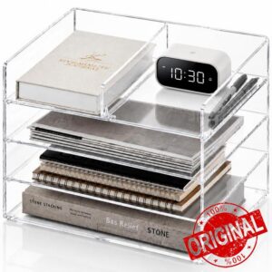 4-Tier Paper Tray Organizer Extra Large - Stackable Acrylic Desk Organizer - Clear Paper Sorter & Letter Tray - Durable Space Saving Storage for Documents and Folders