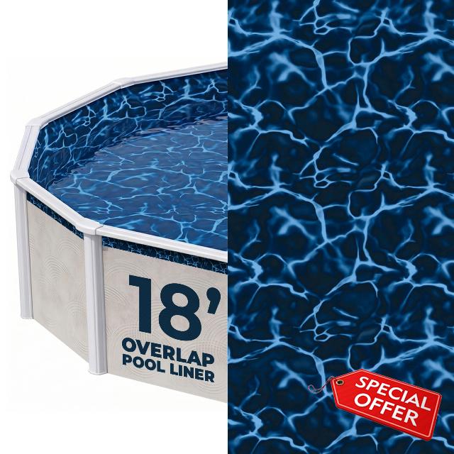 Blue Wave Evening Bay 18-ft Round Overlap Pool Liner for Above-Ground Steel Wall Pools – Weather-Resistant Standard-Gauge Vinyl with Welded Seams for 48/54-In Depth Walls - Dark Blue