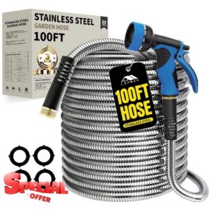 Lefree 100ft Metal Garden Hose - Heavy Duty 304 Stainless Steel Flexible Water Hose