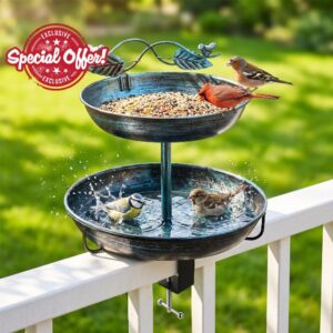 2 in 1 Deck Bird Bath & Feeder for Railing